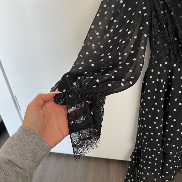 ASOS DESIGN soft mini skater dress in polka dot with eyelash lace details - Picture 4 of 5